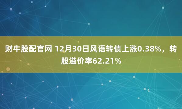 财牛股配官网 12月30日风语转债上涨0.38%，转股溢价率62.21%