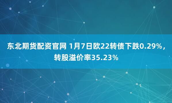 东北期货配资官网 1月7日欧22转债下跌0.29%，转股溢价率35.23%